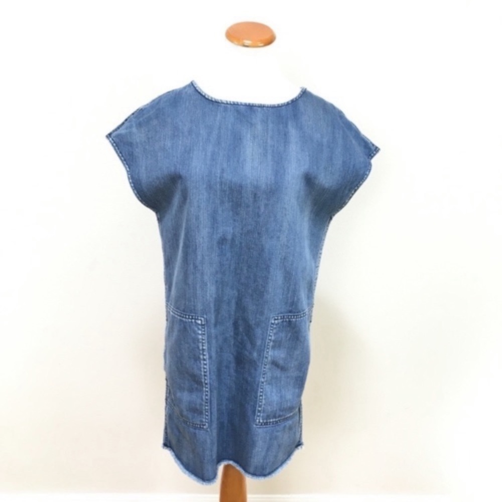Aritzia Wilfred Free Denim Nori Dress Blue‎ Raw Hem Cotton Women’s Sz Small